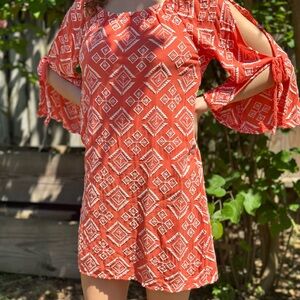 Geometric Patterned Orange Dress